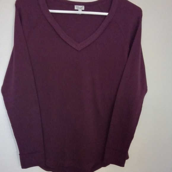 Kismet Burgundy  Long Sleeve Thermal V Neck Tee Shirt - Picture 8 of 12